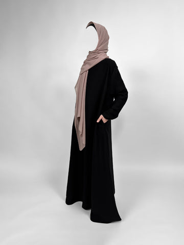 Girls Plain Matte Abaya with Pockets & Straight Sleeves | Round neck