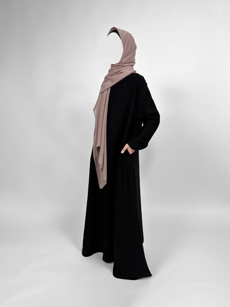 Girls Plain Matte Abaya with Pockets & Straight Sleeves | Round neck