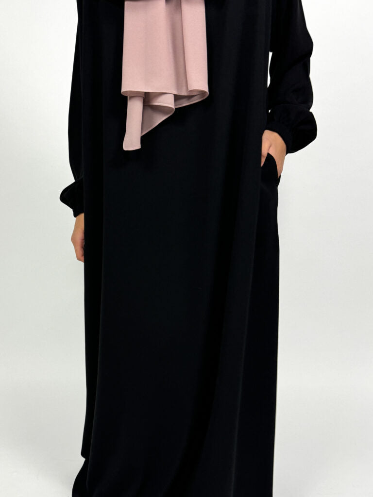 Girls Matte Abaya with Elastic Cuffs | Round neck