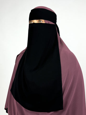 Long 20" 1 Layer Wide Eye Niqab | Black