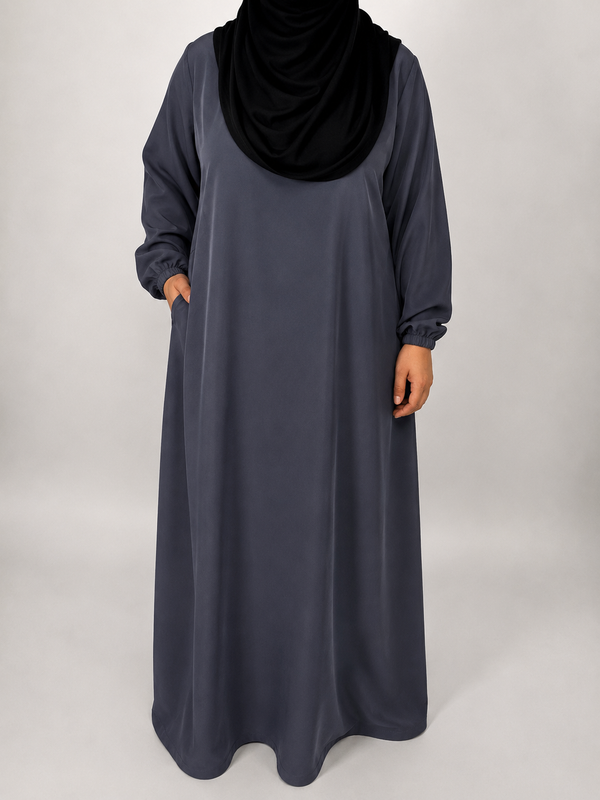 Straight Abaya with Elastic Cuff | Nida | Midnight Slate