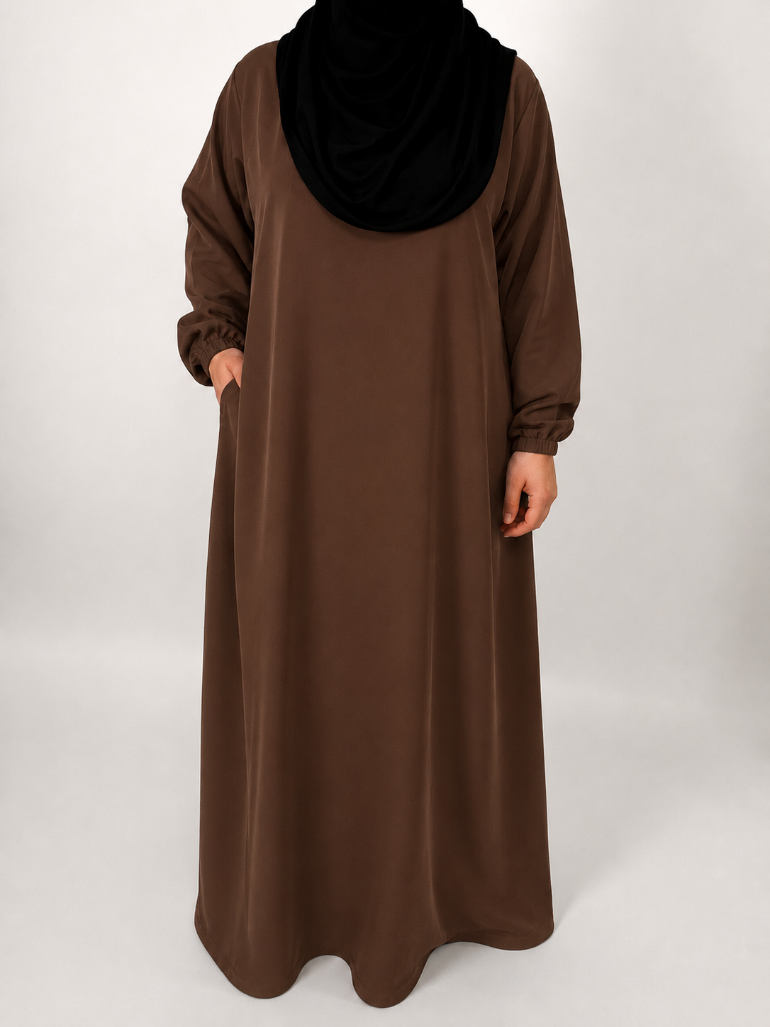 Straight Abaya with Elastic Cuff | Nida | Mink Cocoa