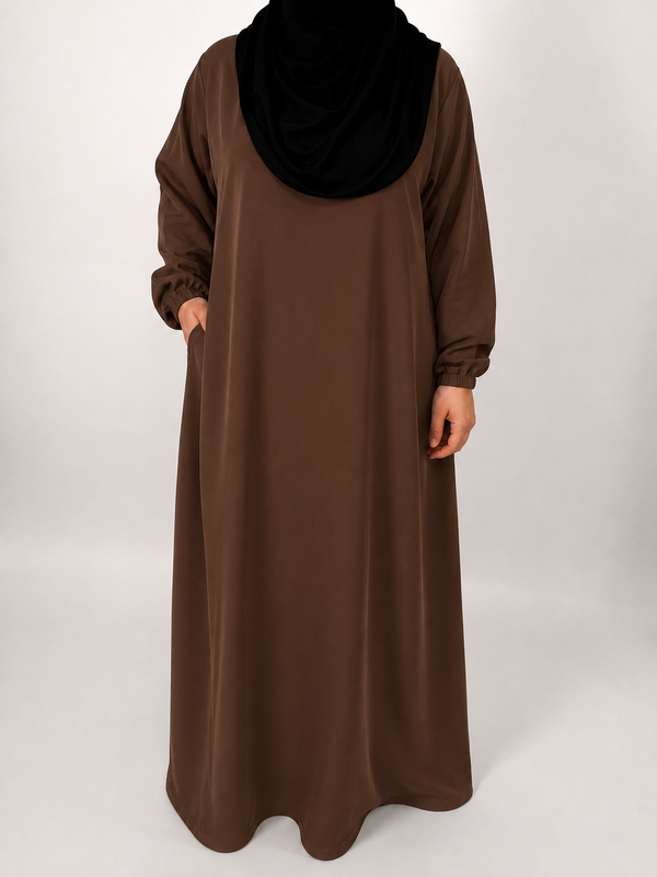 Straight Abaya with Elastic Cuff | Nida | Mink Cocoa