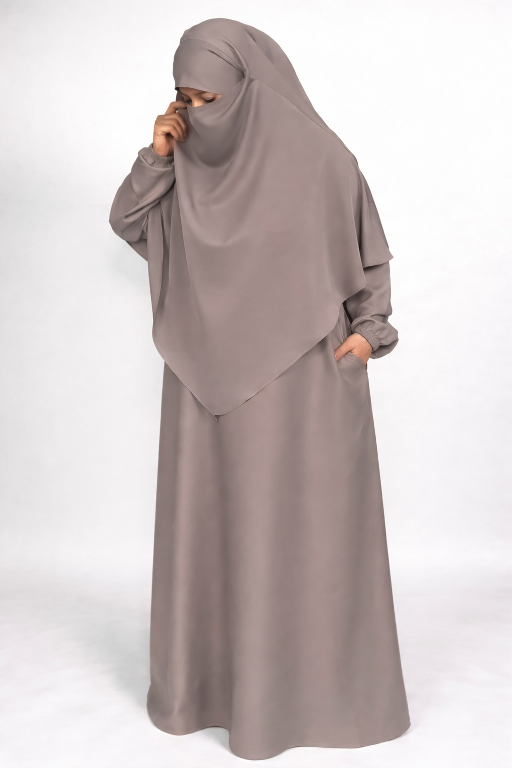 Straight Abaya with Elastic Cuff | Nida | Stone