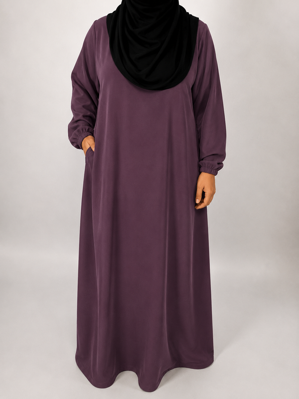 Straight Abaya with Elastic Cuff | Nida | Mulberry Mist