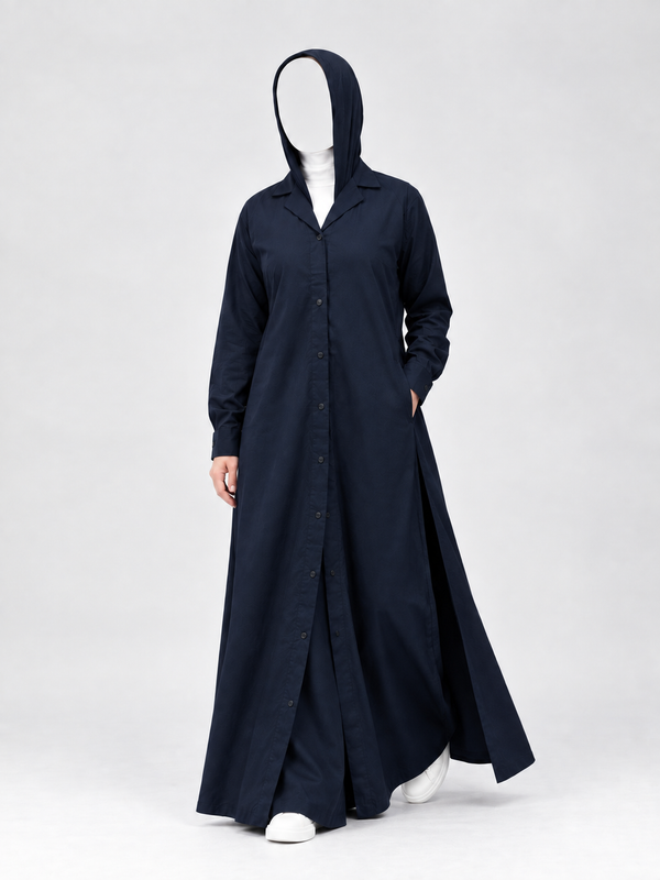 Cotton Modest Co-Ord Set | Shirt Style Abaya with Wide Leg Palazzo Trousers