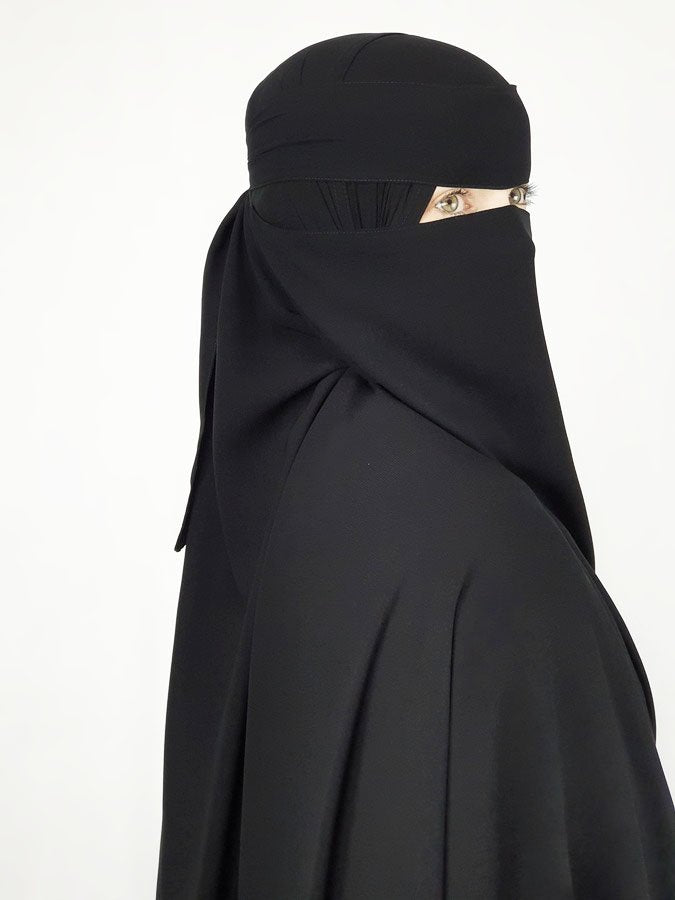 Elastic Sides Pull down Niqab | Long 24" Black