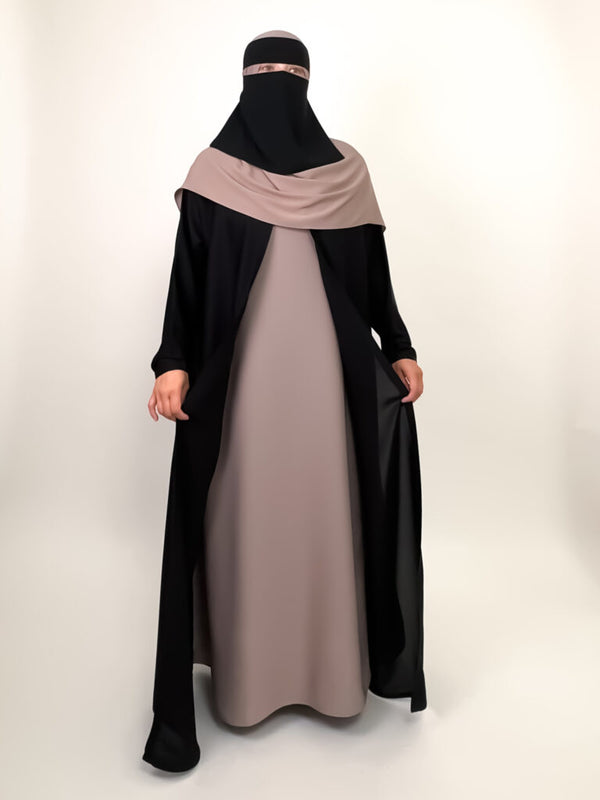 Black Nida Open Abaya with Contrast Slip
