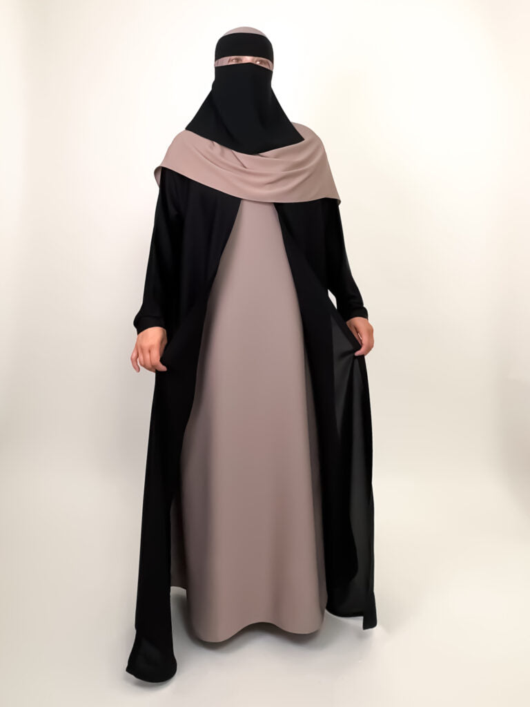 Black Nida Open Abaya with Contrast Slip
