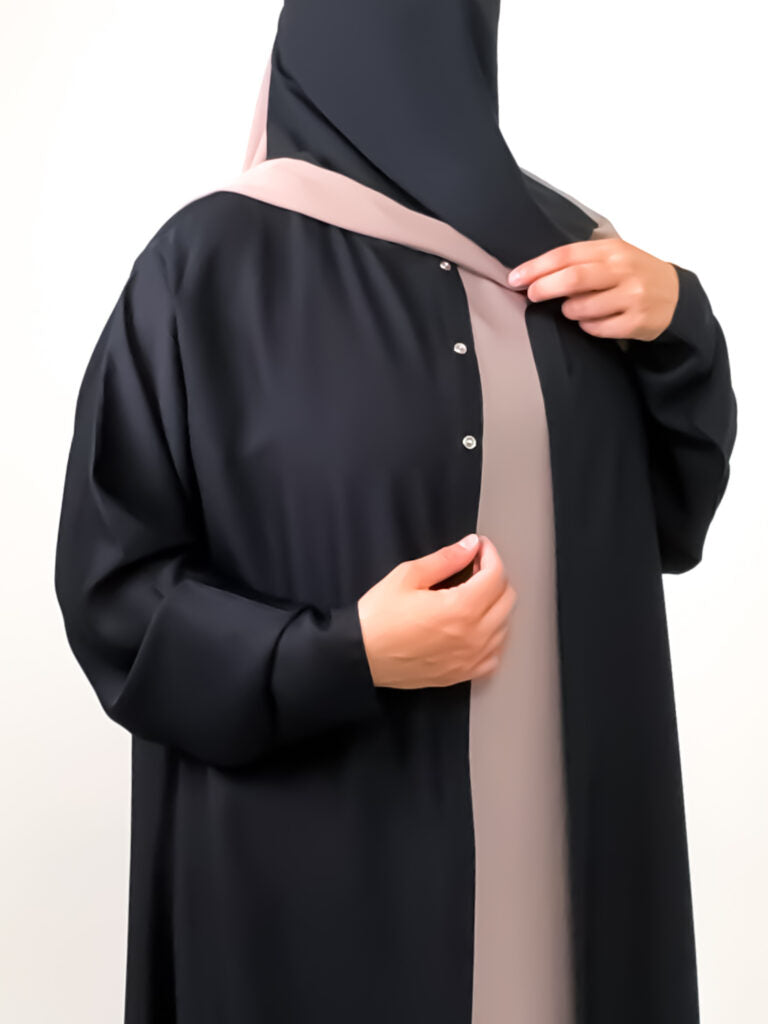 Black Nida Open Abaya with Contrast Slip