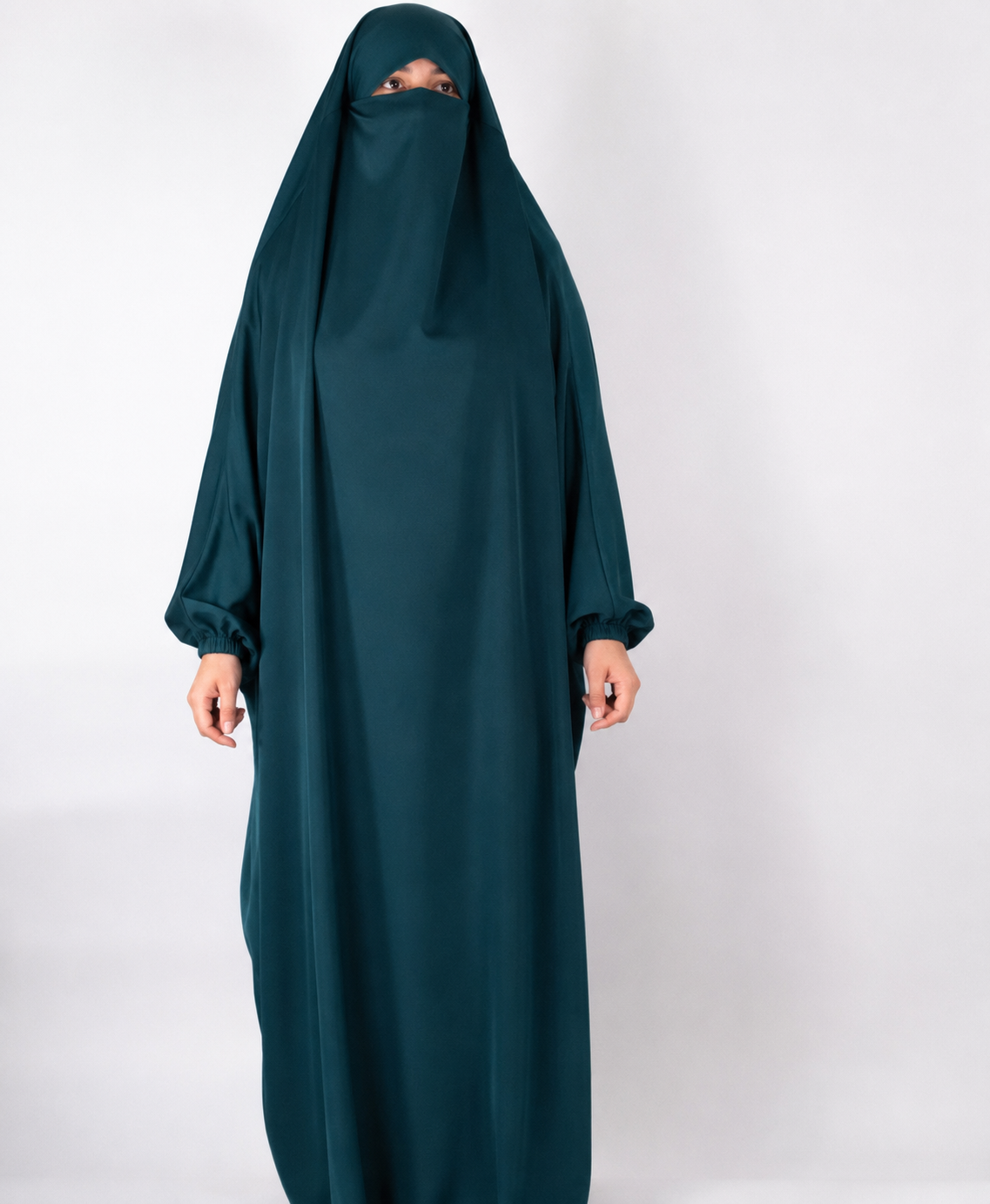 Full Length Puffy Sleeve Jilbab in Peacock Jewel