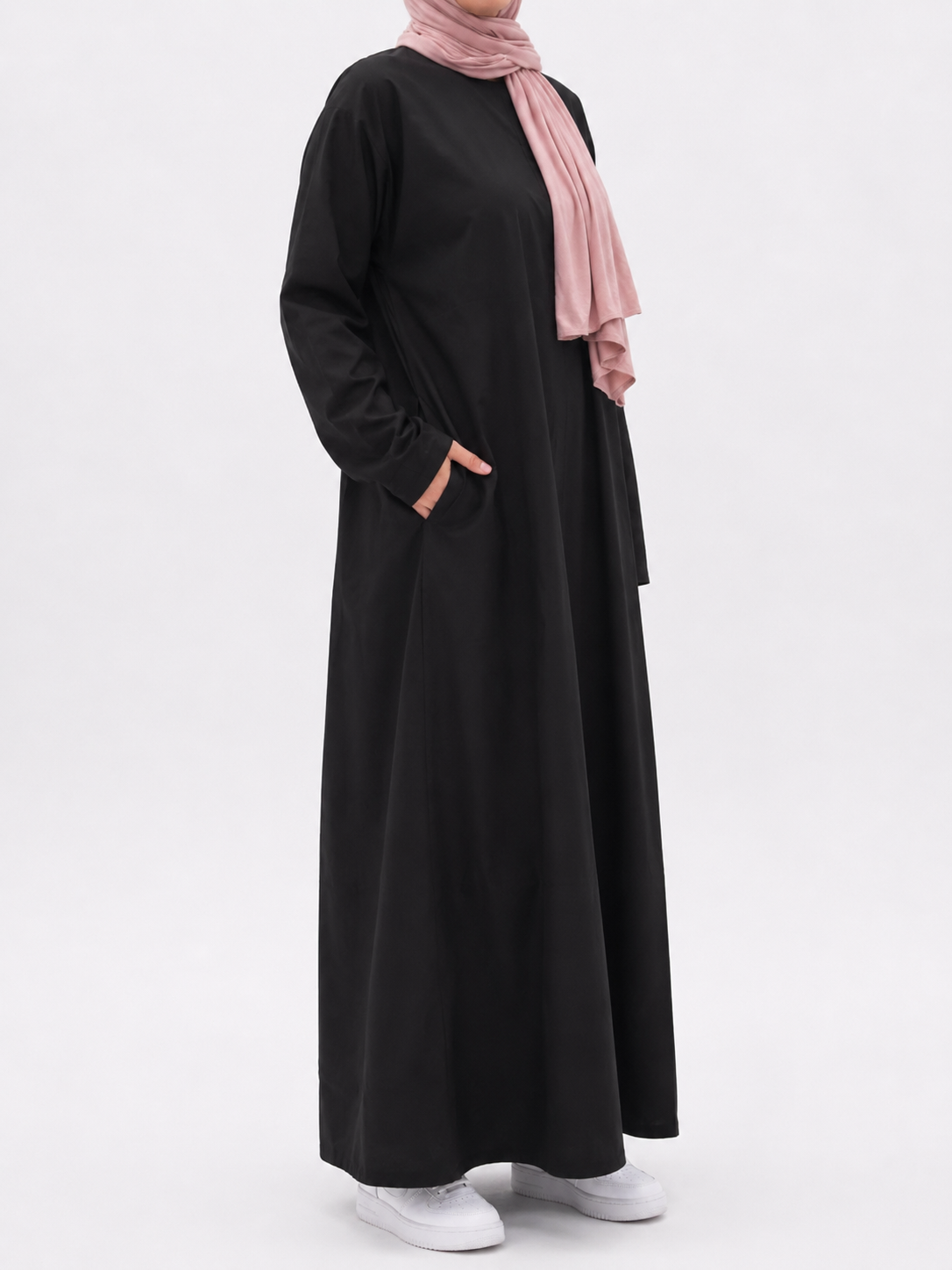 Plain Cotton Abaya with Pockets | Round neck | Matte | Black