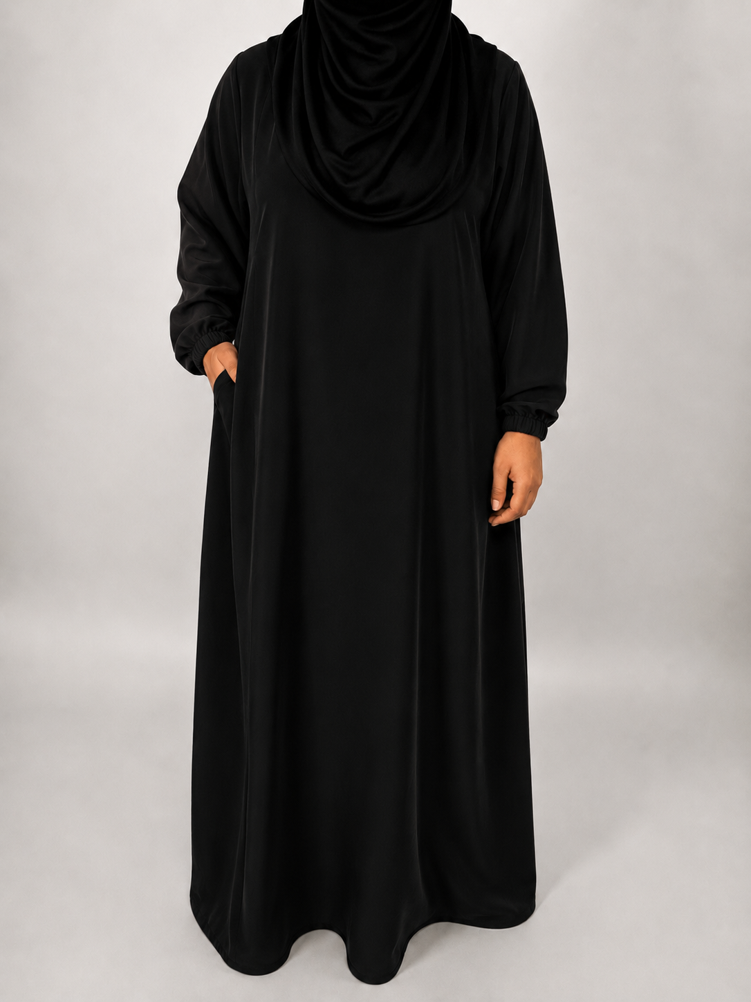 Straight Abaya with Elastic Cuff | Nida | Black