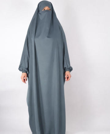 Full Length Puffy Sleeve Jilbab in Silver Sage