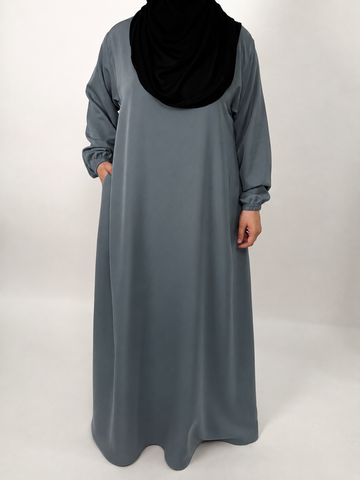 Straight Abaya with Elastic Cuff | Nida | Silver Sage