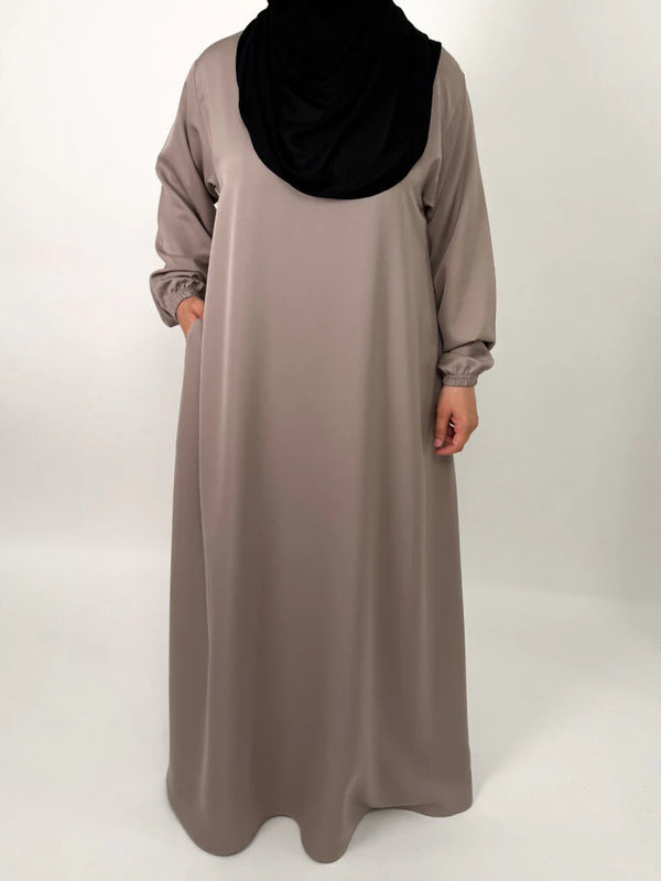 Straight Abaya with Elastic Cuff | Nida | Stone