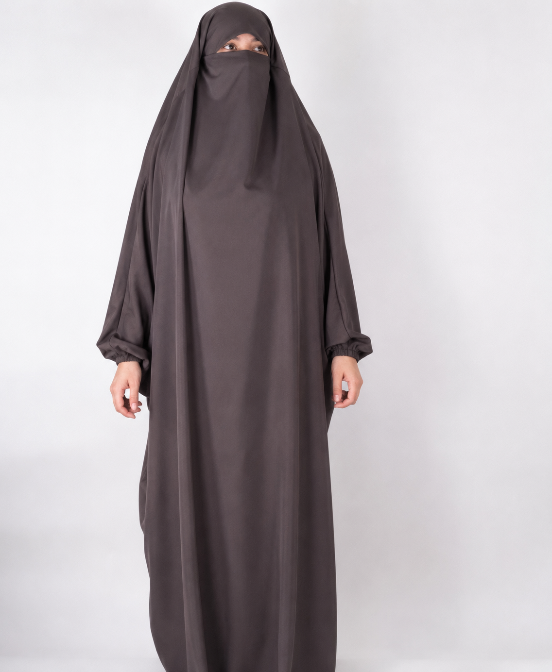 Full Length Puffy Sleeve Jilbab in Smoked Taupe