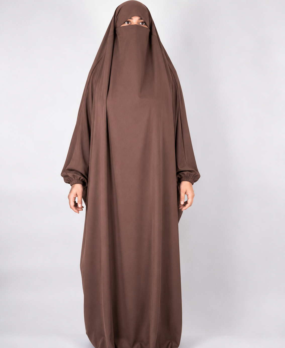 Full Length Puffy Sleeve Jilbab in Warm Walnut