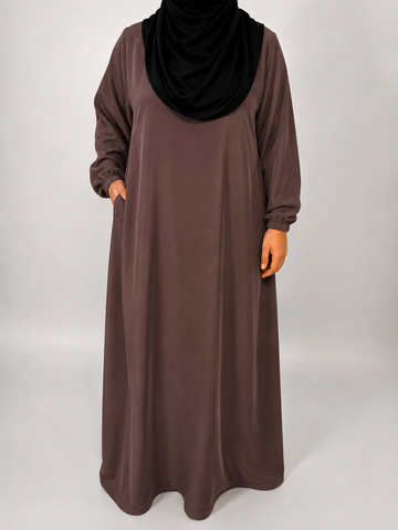 Straight Abaya with Elastic Cuff | Nida | Warm Walnut