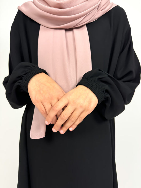 Girls Matte Abaya with Elastic Cuffs | Round neck
