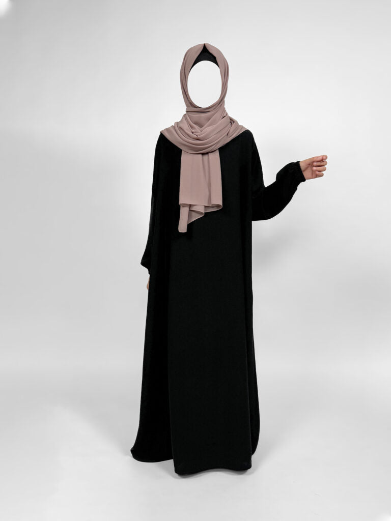 Girls Matte Abaya with Elastic Cuffs | Round neck