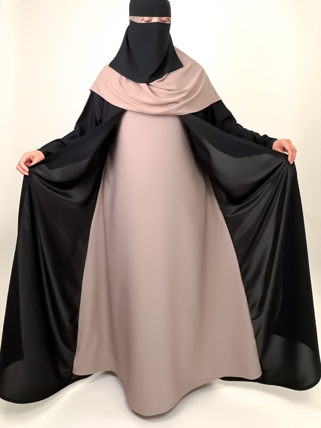 Black Nida Open Abaya with Contrast Slip
