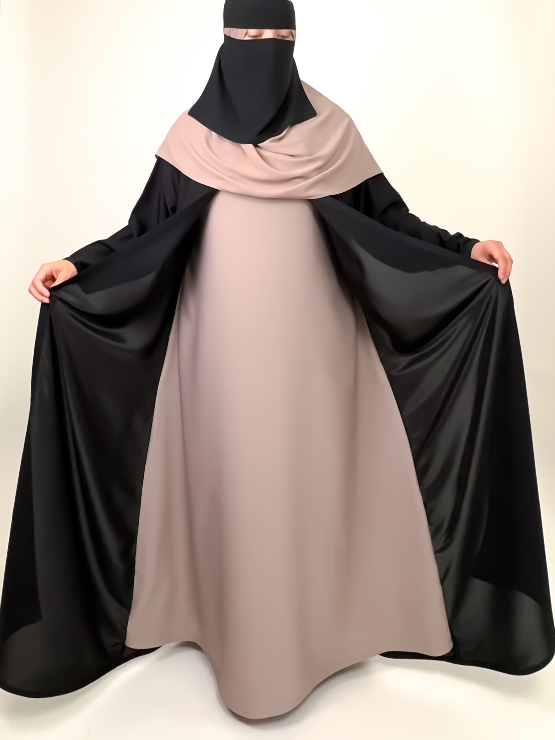 Black Nida Open Abaya with Contrast Slip