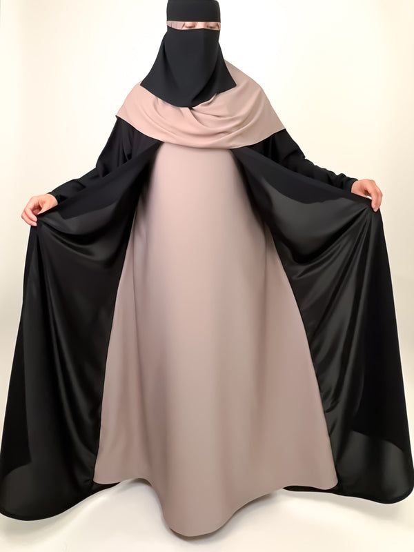 Black Nida Open Abaya with Contrast Slip