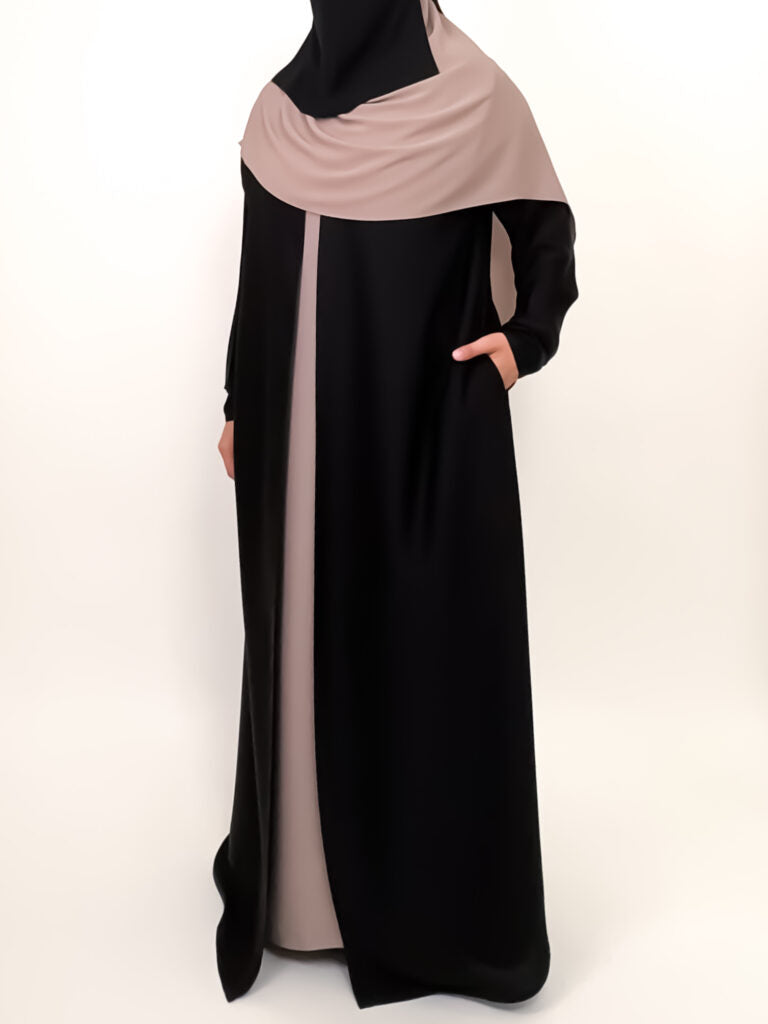 Black Nida Open Abaya with Contrast Slip